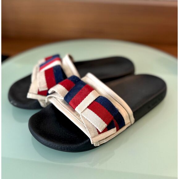 Authentic Gucci Web Ribbon Slides – Black Footbed – Size EU 37 - Picture 1 of 6